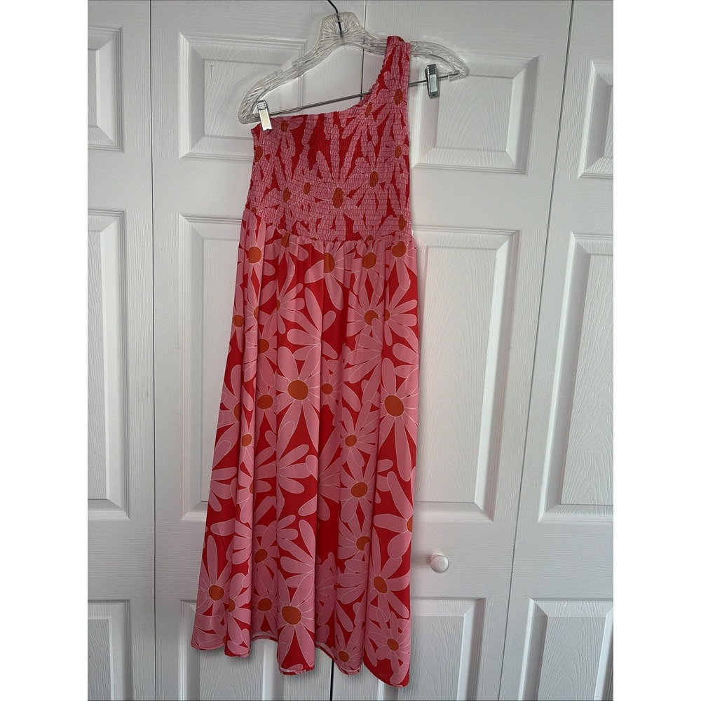 Anna Kaci One Shoulder Smocked Maxi Dress Womens Size Large Pink Red Floral - Picture 1 of 7